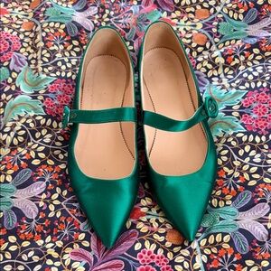 Elegant Green Satin Mary Jane Flats